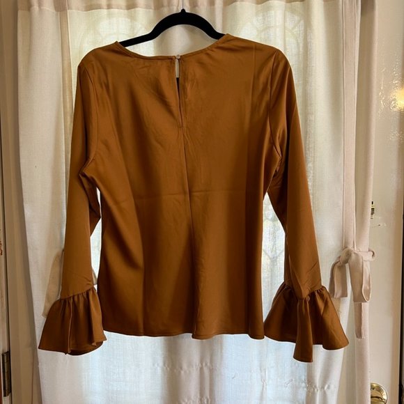 NWT Womens Medium J. Crew Long Sleeve Wrist Flounce Dressy Top Bronze Color - Picture 2 of 3